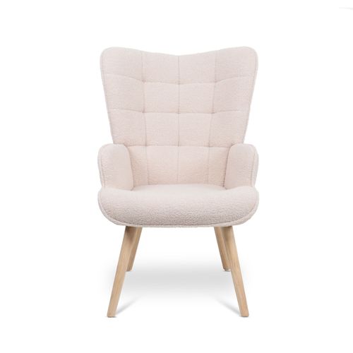 Fauteuil Scandinave Stella Bouclette Beige Avec Surpiqûres