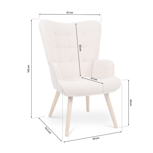 Fauteuil Scandinave Stella Bouclette Beige Avec Surpiqûres