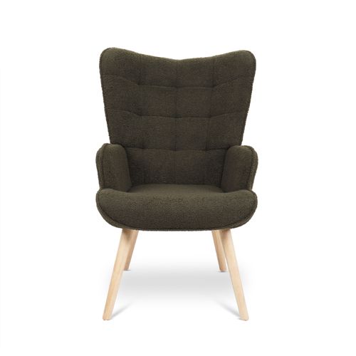 Fauteuil Scandinave Stella Bouclette Kaki Avec Surpiqûres