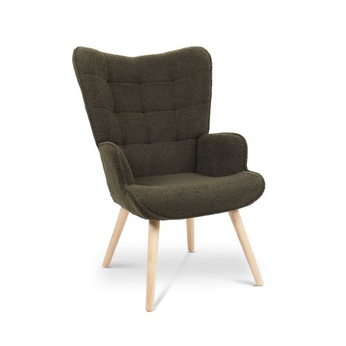 Fauteuil Scandinave Stella Bouclette Kaki Avec Surpiqûres
