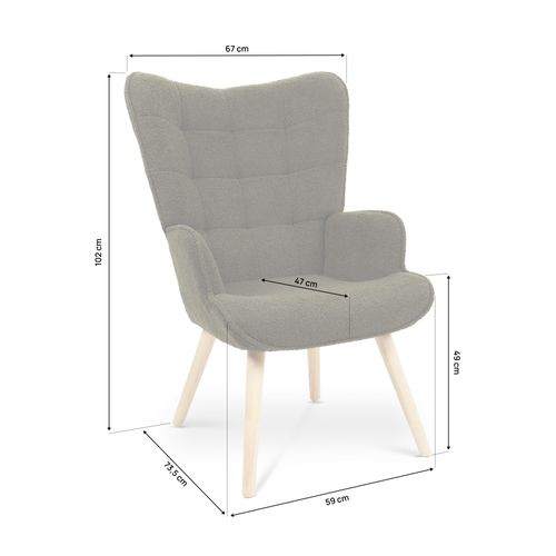 Fauteuil Scandinave Stella Bouclette Kaki Avec Surpiqûres