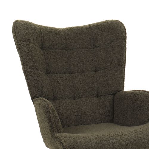 Fauteuil Scandinave Stella Bouclette Kaki Avec Surpiqûres