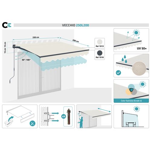 Store Banne Monobloc Vecchio 2,5x2m - Toile Premium 320g/m² Beige