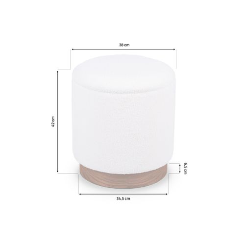 Pouf Coffre Juliette Tissu Bouclette Blanc et Base Bois Foncé