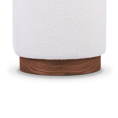 Pouf Coffre Juliette Tissu Bouclette Blanc et Base Bois Foncé