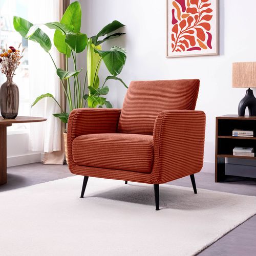 Fauteuil Design Emma Velours Côtelé Terracotta