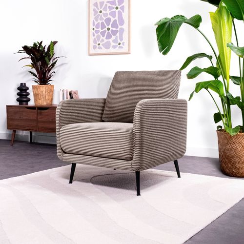 Fauteuil Design Emma Velours Côtelé Taupe