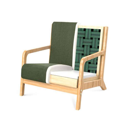 Fauteuil Scandinave Vintage Marie Velours Côtelé Kaki Et Bois