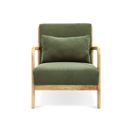 Fauteuil Scandinave Vintage Marie Velours Côtelé Kaki Et Bois