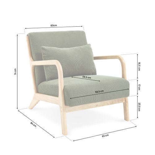 Fauteuil Scandinave Vintage Marie Velours Côtelé Kaki Et Bois