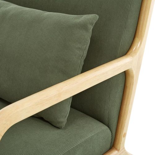 Fauteuil Scandinave Vintage Marie Velours Côtelé Kaki Et Bois