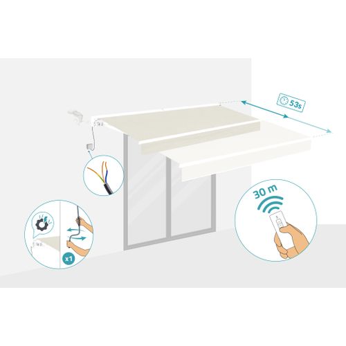 Store Banne Motorisé Semi-coffre Structure Blanche Fazzio 3x2,5m Toile Beige