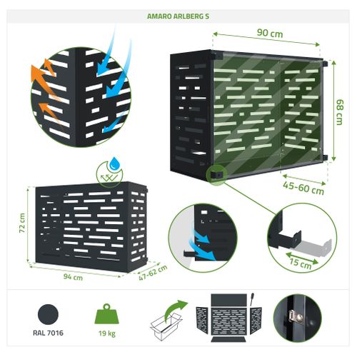 Cache Clim Amaro Arlberg Gris Anthracite En Acier Avec Face Inférieure – Taille S