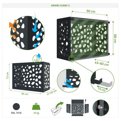 Cache Clim Amaro Sunny Gris Anthracite En Acier Avec Face Inférieure – Taille S