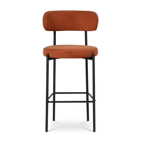 Lot De 2 Tabourets De Bar H75cm Rembourrés Velours Côtelé Terracotta Et Pieds Métal Noir Iris