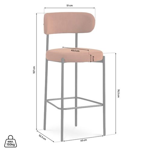 Lot De 2 Tabourets De Bar H75cm Rembourrés Velours Côtelé Terracotta Et Pieds Métal Noir Iris