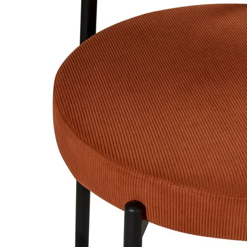 Lot De 2 Tabourets De Bar H75cm Rembourrés Velours Côtelé Terracotta Et Pieds Métal Noir Iris