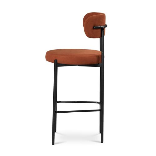 Lot De 2 Tabourets De Bar H75cm Rembourrés Velours Côtelé Terracotta Et Pieds Métal Noir Iris
