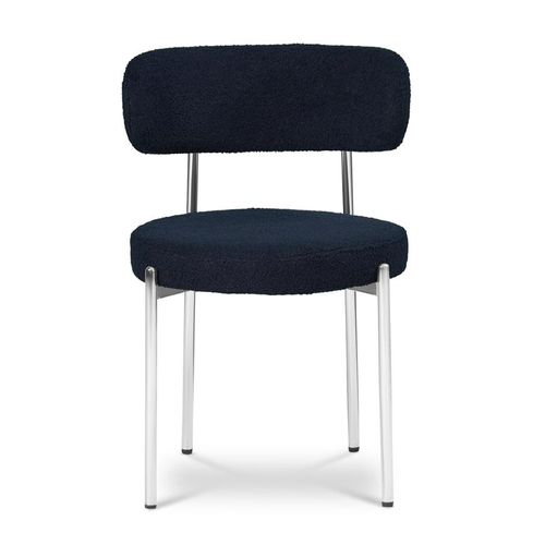 Lot De 2 Chaises Rembourrées Bouclette Bleu Nuit Et Pieds Chromés Nova