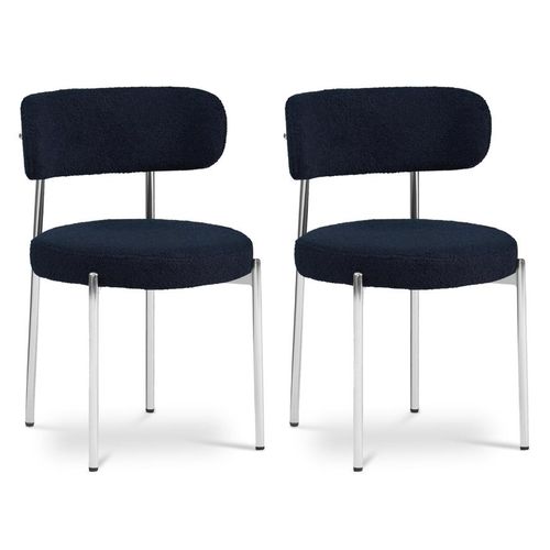 Lot De 2 Chaises Rembourrées Bouclette Bleu Nuit Et Pieds Chromés Nova