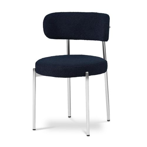 Lot De 2 Chaises Rembourrées Bouclette Bleu Nuit Et Pieds Chromés Nova
