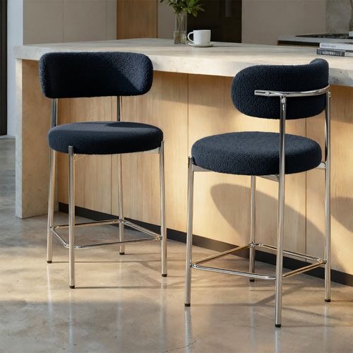 Lot De 2 Tabourets De Bar Bouclettes Style Contemporain Nova Bleu Nuit