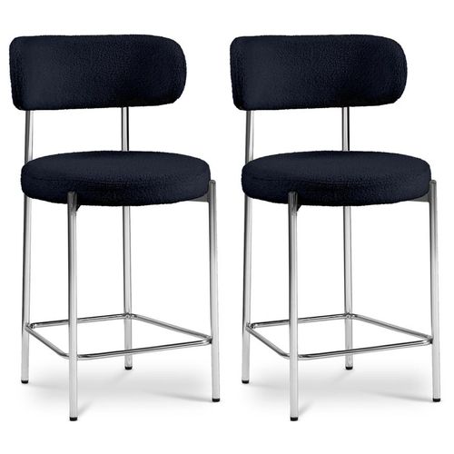 Lot De 2 Tabourets De Bar Bouclettes Style Contemporain Nova Bleu Nuit