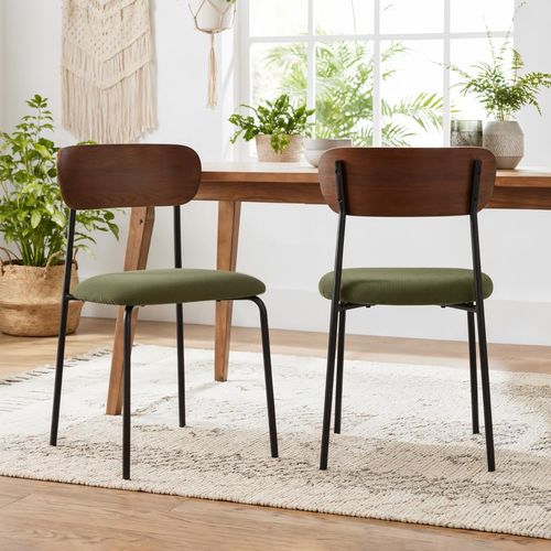 Lot De 2 Chaises Placage Frêne, Velours Côtelé Kaki Et Pieds Métal Noir Olivia