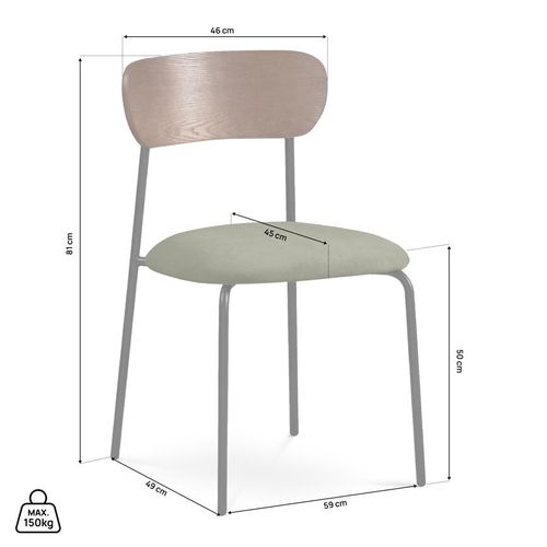 Lot De 2 Chaises Placage Frêne, Velours Côtelé Kaki Et Pieds Métal Noir Olivia