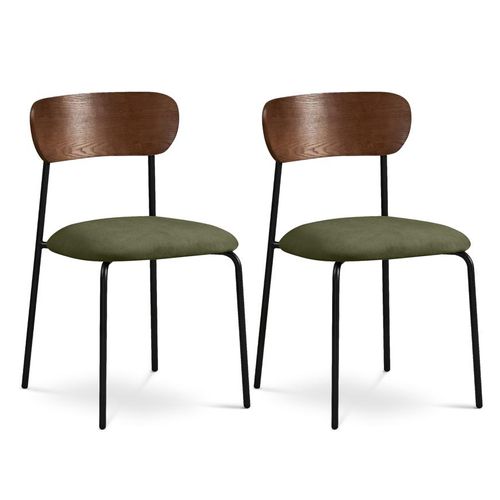 Lot De 2 Chaises Placage Frêne, Velours Côtelé Kaki Et Pieds Métal Noir Olivia