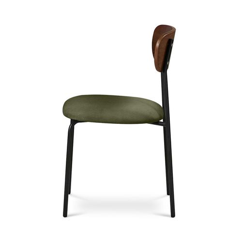 Lot De 2 Chaises Placage Frêne, Velours Côtelé Kaki Et Pieds Métal Noir Olivia