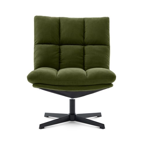 Fauteuil Pivotant 360° Velours Côtelé Kaki Pied Métal Noir Tao