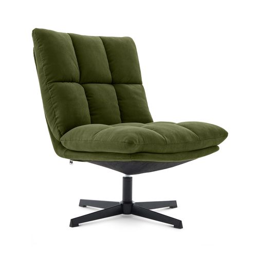 Fauteuil Pivotant 360° Velours Côtelé Kaki Pied Métal Noir Tao