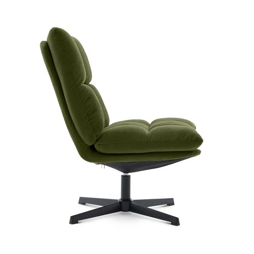 Fauteuil Pivotant 360° Velours Côtelé Kaki Pied Métal Noir Tao