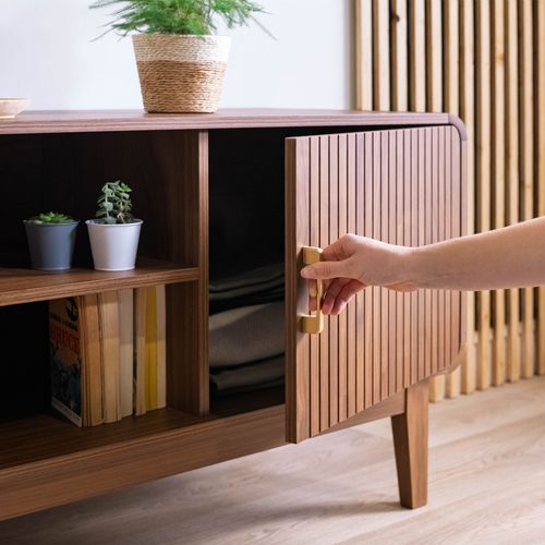 Meuble TV Milo Couleur Bois De Noyer Style Rétro