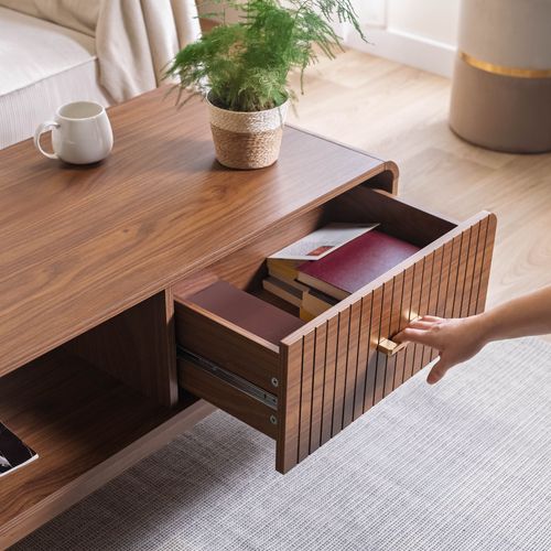 Table Basse Rétro 105cm 1 Tiroir Finition Noyer Milo