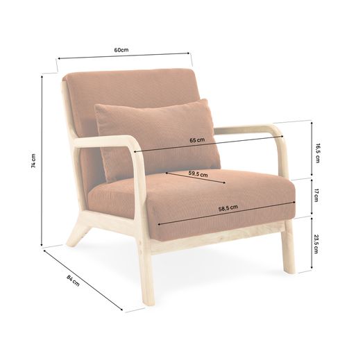 Fauteuil Scandinave Vintage Marie Velours Côtelé Terracotta