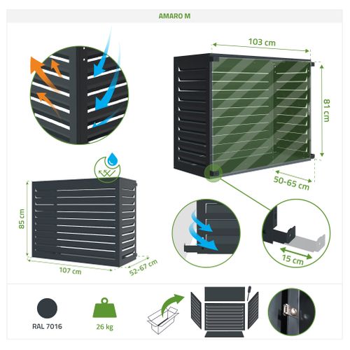 Cache Clim Amaro Gris Anthracite En Acier Avec Face Inférieure – Taille M