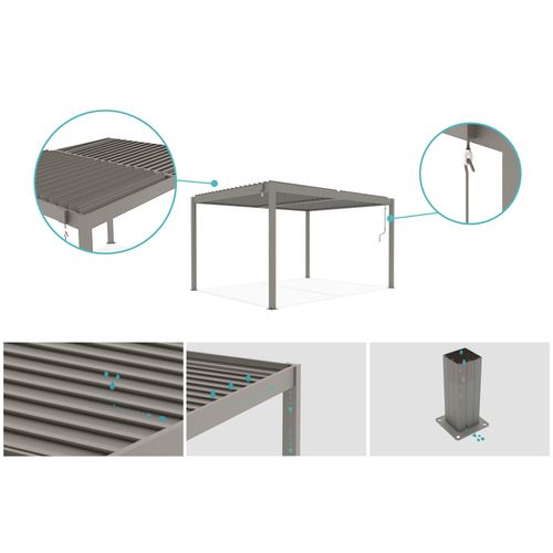 Pergola Bioclimatique Autoportée Piana 4x3m Aluminium Taupe - Lames Orientables