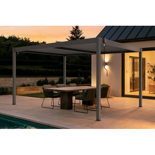 Pergola Bioclimatique Autoportée Piana 4x3m Aluminium Taupe - Lames Orientables