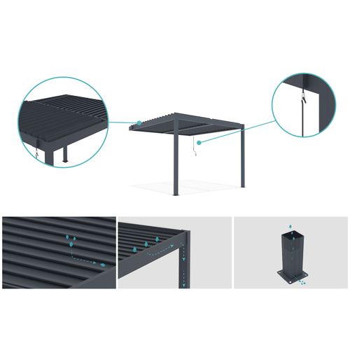 Pergola Bioclimatique Adossée Piana 3x3m Aluminium Gris - Lames Orientables