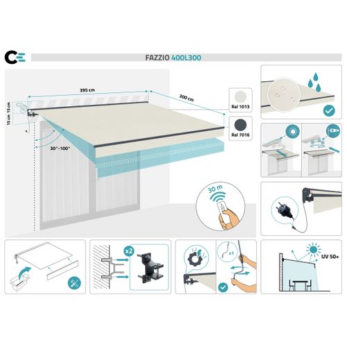 Store Banne Semi-coffre Motorisé Fazzio 4x3m - Toile premium 320g/m² Beige