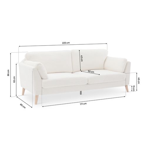 Canapé 3 Places Scandinave Maja Bouclette Blanc