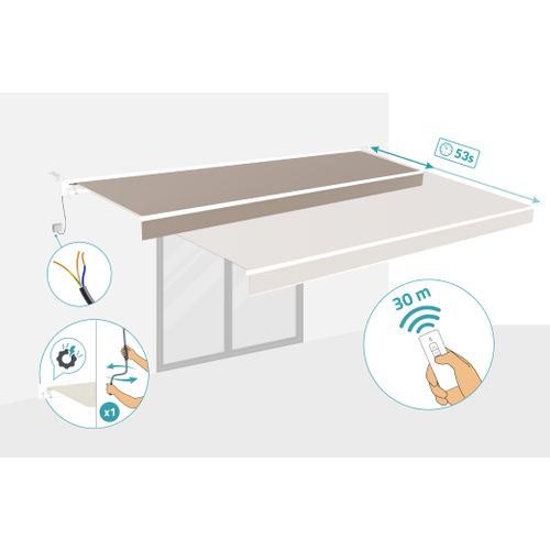 Store Banne Motorisé Semi-coffre Structure Blanche Fazzio 5x3m Toile Taupe