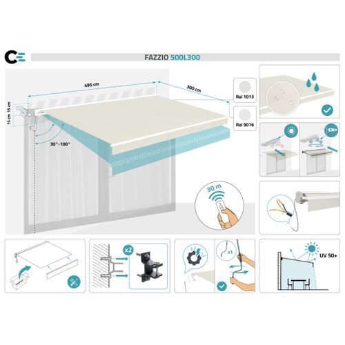 Store Banne Motorisé Semi-coffre Structure Blanche Fazzio 5x3m Toile Beige