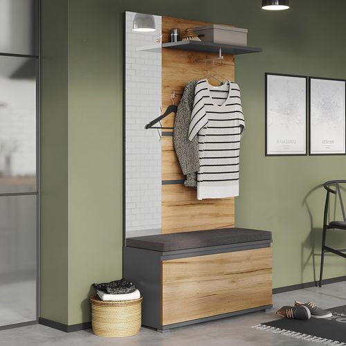 Vestiaire D'entrée Gris Anthracite Et Style Chêne De Navarre Chicago