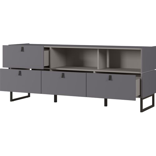 Buffet 166 Cm Style Industriel 4 Tiroirs Gris Graphite Et Pierre Observer