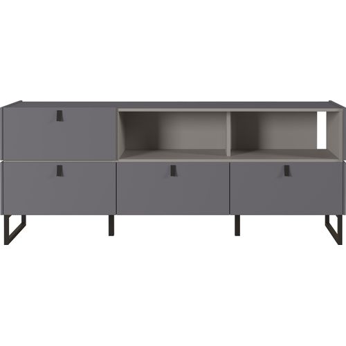 Buffet 166 Cm Style Industriel 4 Tiroirs Gris Graphite Et Pierre Observer