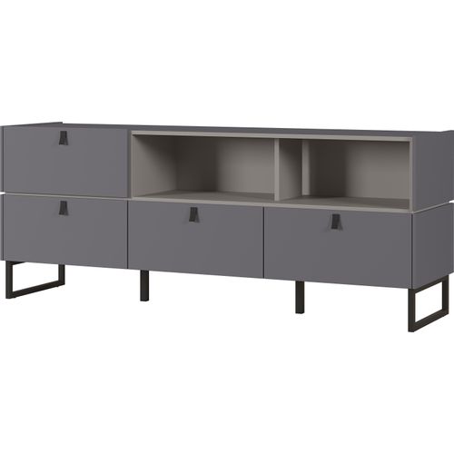 Buffet 166 Cm Style Industriel 4 Tiroirs Gris Graphite Et Pierre Observer