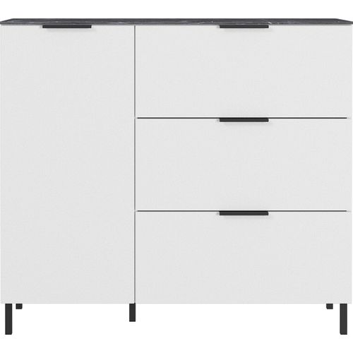 Commode Blanc Et Marbre Une Porte Trois Tiroirs 109x40cm Marble